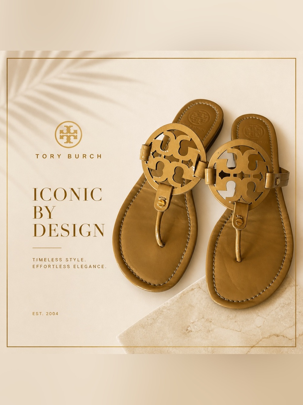 Tory Burch Miller Tan Patent Sandals Old Money Quiet Luxury Slip On Casual Chic
